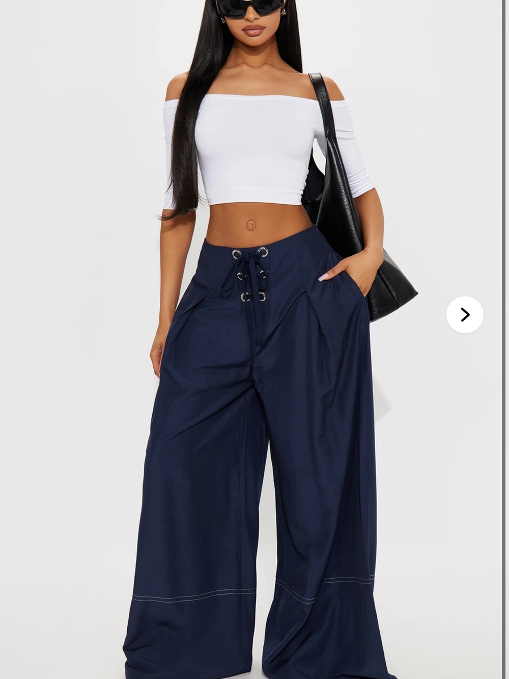Fashion Nova Navy Wide Leg Pants with Lace-Up Waist